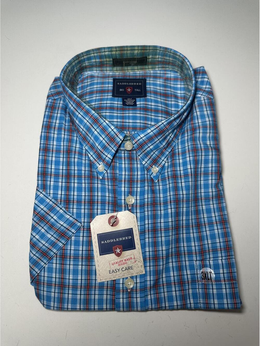 SaddleBred Big Tall 3XLT Blue Plaid Button-Down Shirt Easy Care [COPY]